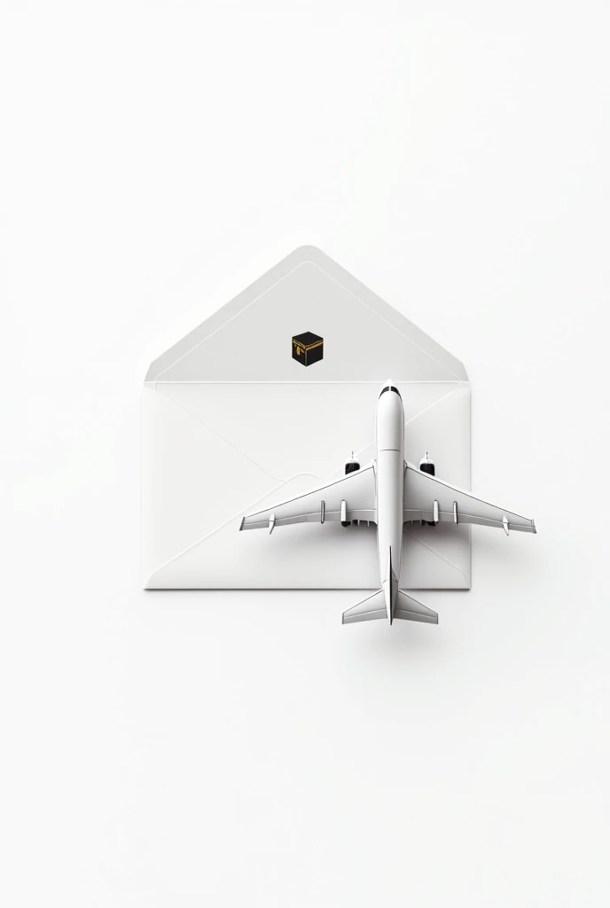 An envelope to respond to an airline with a white background, a plane, a picture of the Holy Kaaba, and a ready-to-print airline ticket, without writing anything 