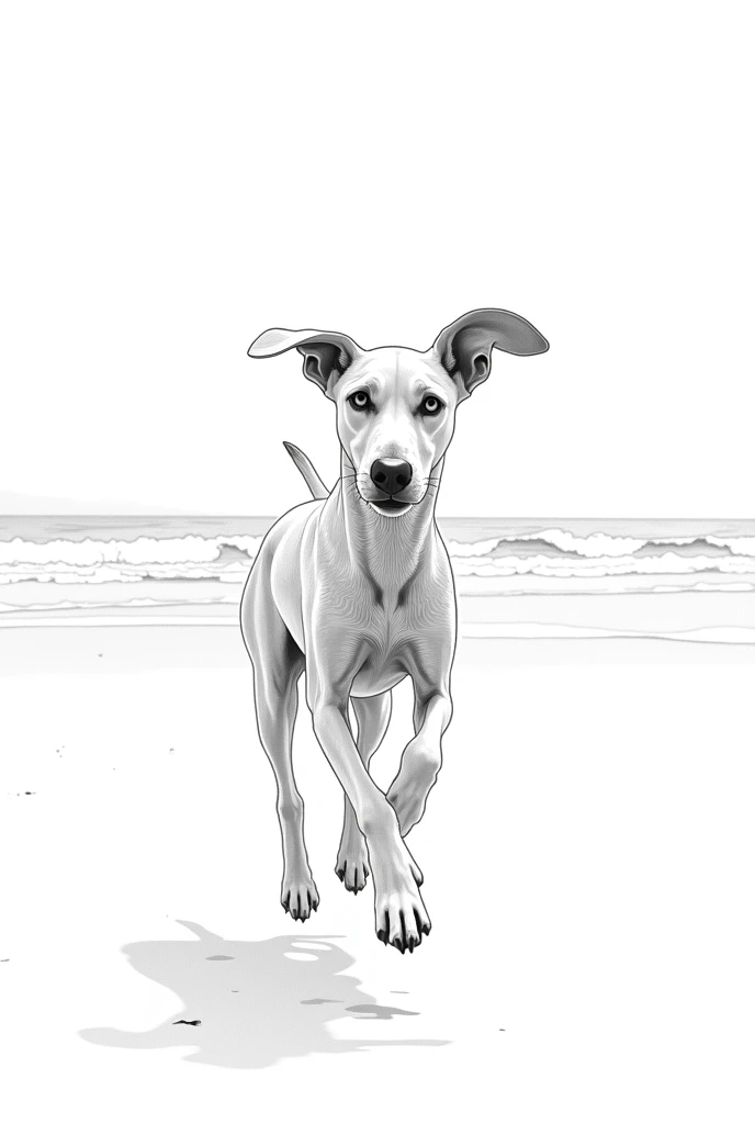 beautiful vizsla with big eyes running on the beach in the background the sea in Peaky Blinders style as a coloring picture in black and white
