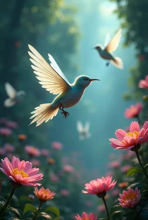 Fairy birds and flowers 