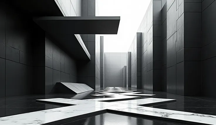 a dark black and white image optical illusions with geometric shapes
