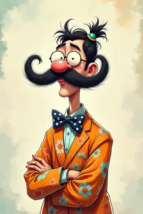 Create a very funny illustration of a psychologist who looks like.a big mustache and wearing anime clothes