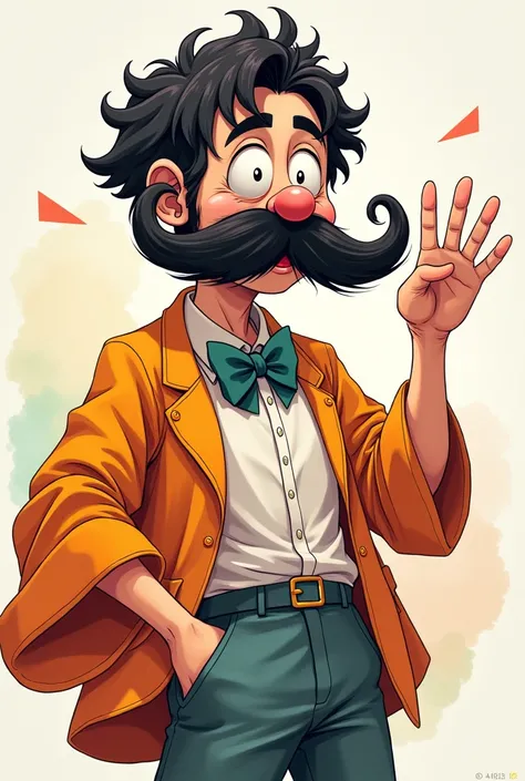 Create a very funny illustration of a psychologist who looks like.a big mustache and wearing anime clothes