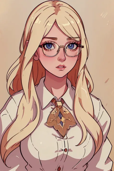 A beautiful blonde girl with long hair, glasses, detailed beautiful face, detailed beautiful eyes, detailed beautiful lips, detailed beautiful breasts, wearing a jacket, highly detailed, 8k, photorealistic, masterpiece, digital art, anime style, soft light...