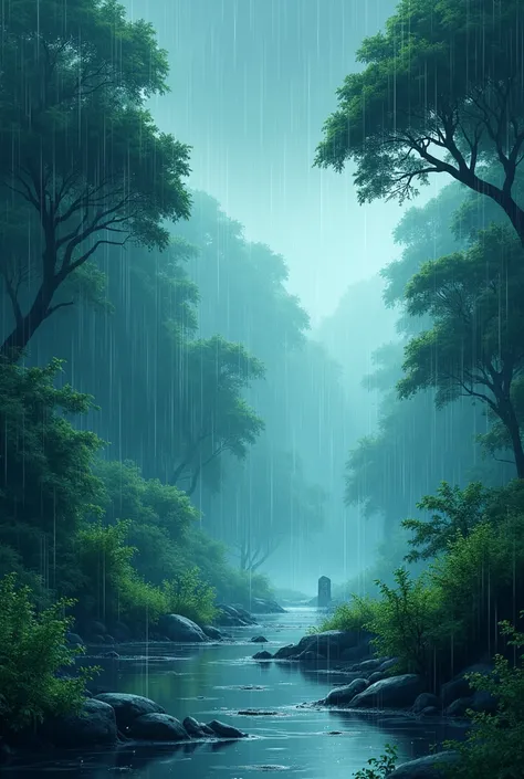 4k anime pic with peacuful and rainy surrounding for wallpaper