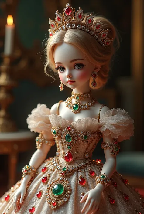 A doll with jewels 
