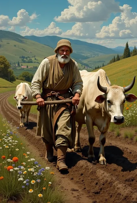 Saint Isidro the farmer plowing to sow 