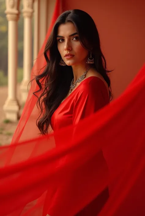 Indian actress Kriti Sanon wearing a red saree looking gorgeous 