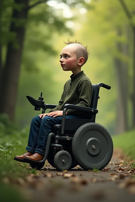 A man with microcephaly in a wheelchair