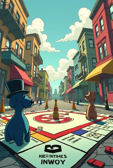 cartoon view from inside a monopoly board