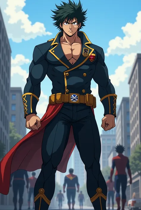 Student with my hero academia uniform, tall, buff, big, black hair, black short hair, 