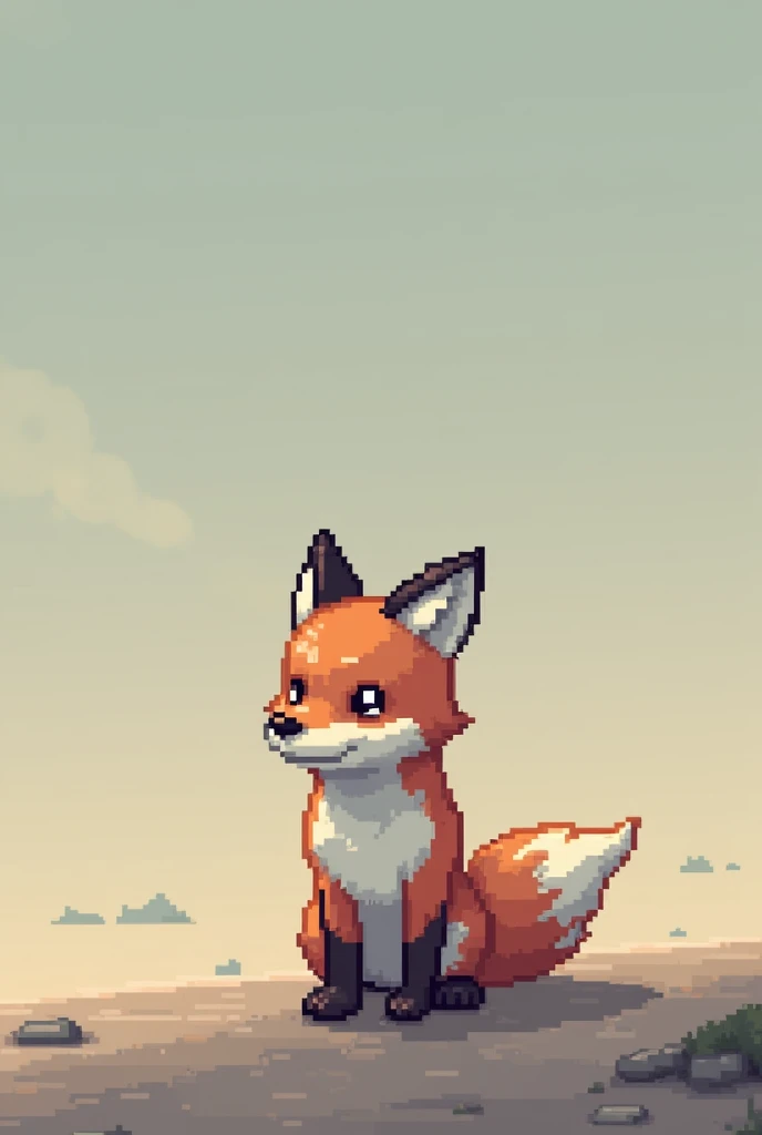 fox animal pixel art, looking ahead, standing , bottomless