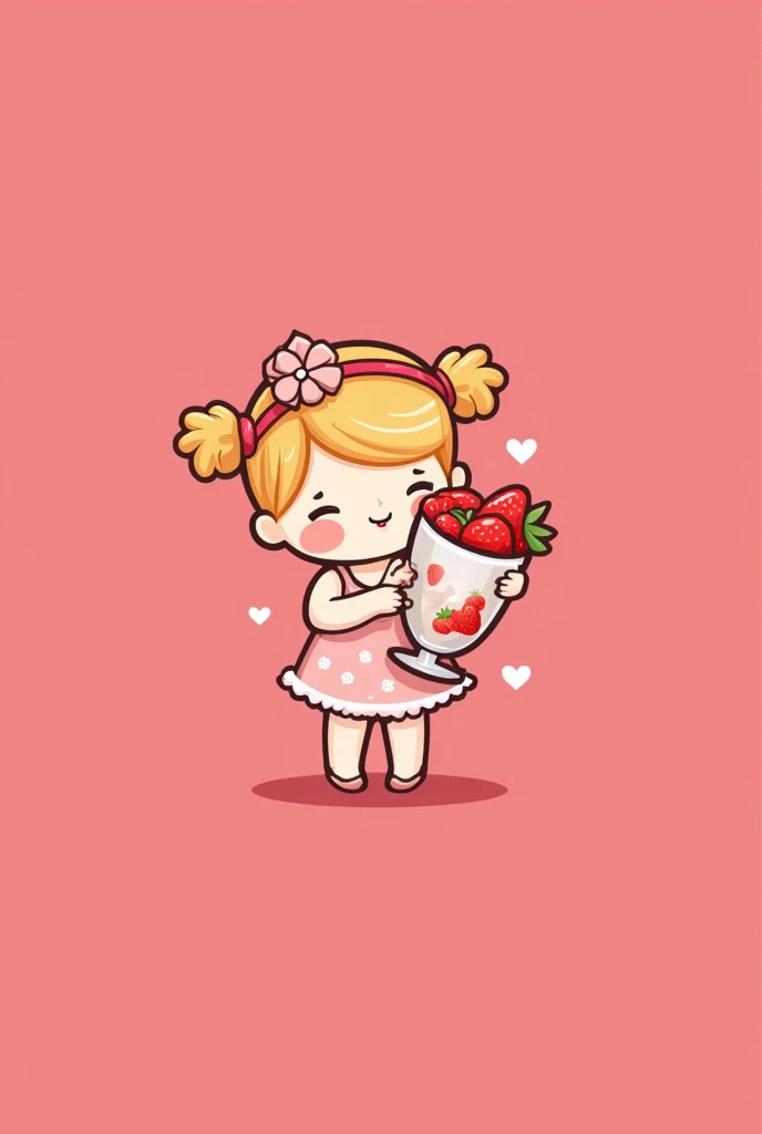 Logo that has a pink background and a little doll holding a glass of strawberries and cream 