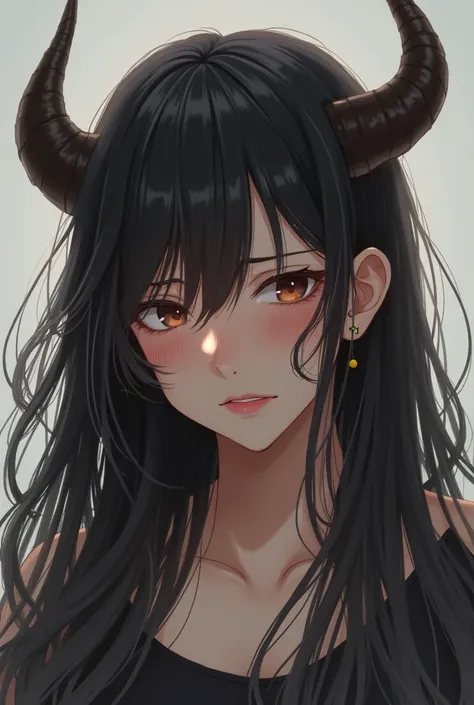 1girl, Looking at viewer, Bangs, Blush, Breasts, Closed Eyes, Earrings, Parted Lips, Horns, Very Long Hair, Long Hair, Crying, Frown, Furrowed Brow, 

