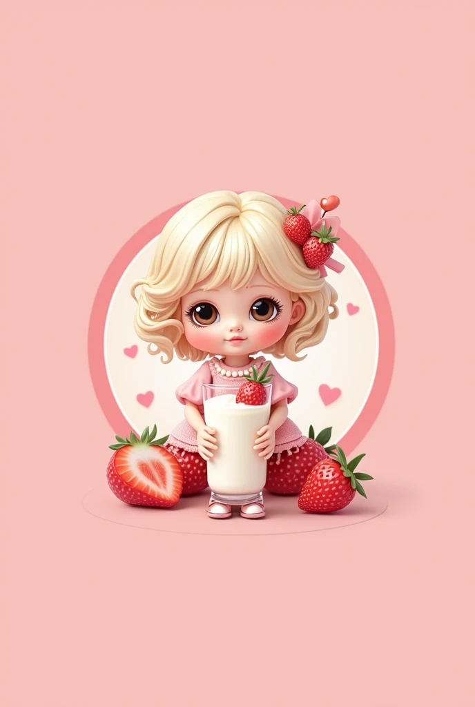 Logo with a pink background and a circle and inside a doll with a glass of cream with strawberries 