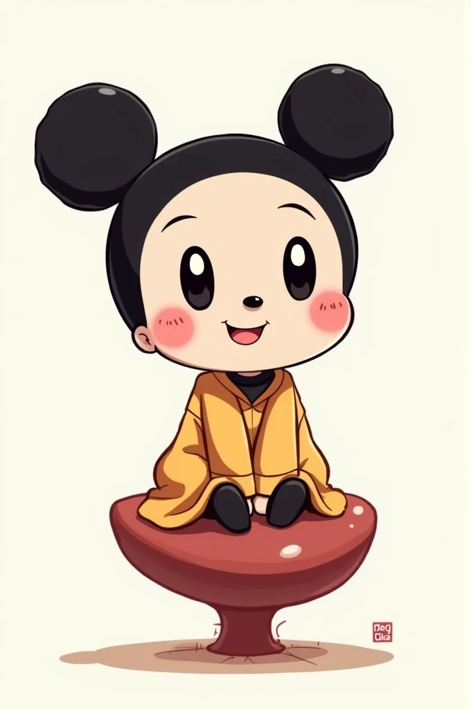 Caricature pucca sitting on a sole
