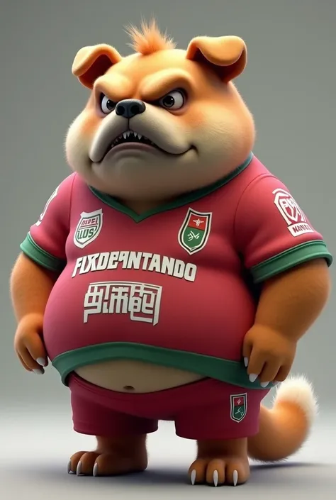 Fat caramel dog with an angry face wearing a Fiorentina Nintendo team shirt