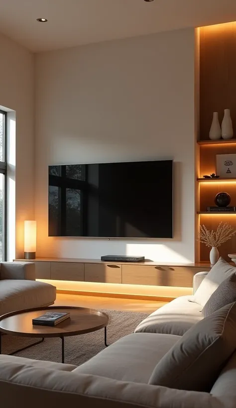 The room has a TV hanging on the wall.