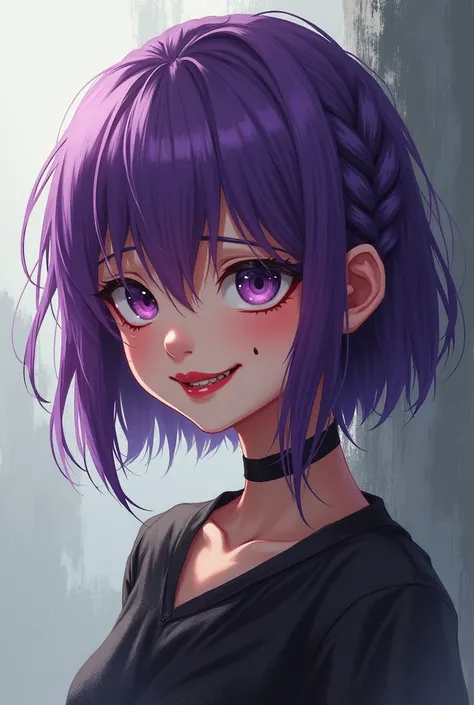 
1girl, High Quality, Purple Hair, Short Hair, Braid,
Smile, Grin, Angry, Anger Vein, Heavy Breathing, Wide-Eyed, Red Lips, Evil Smile,Large breasts, Impressionism, Mole Under Mouth, 