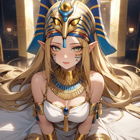 ((best quality)), ((masterpiece)), (detailed), （perfect face）、the high elf woman wearing a golden tutankhamun mask is seras ashr...