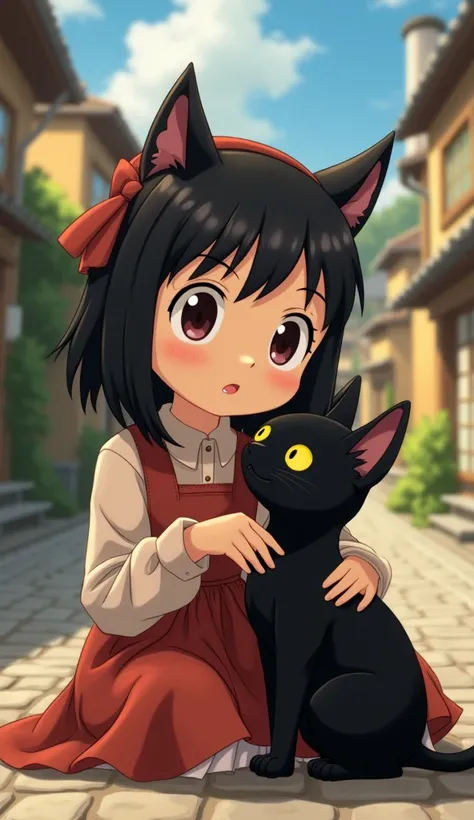 Please draw Kiki and Jiji from the Ghibli movie Kiki&#39;s Delivery Service realistically, like the photo.