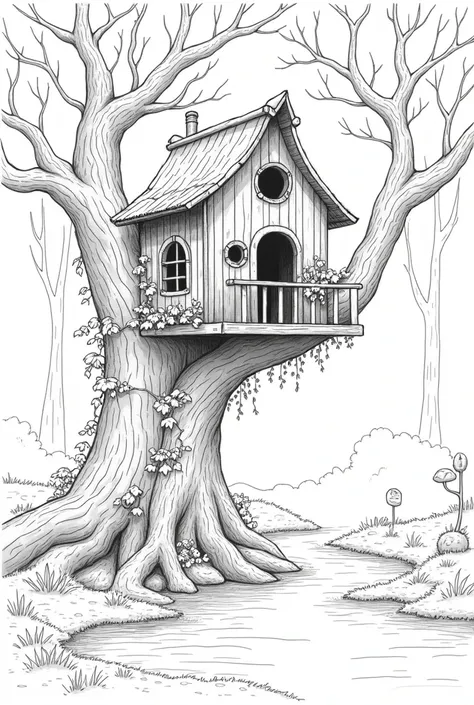 Tree house sketch black n white