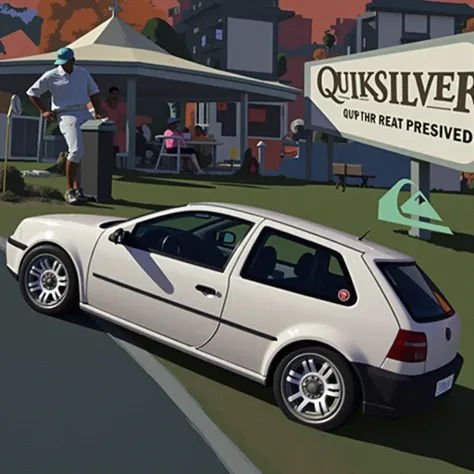 Quiksilver logo background with golf cart   