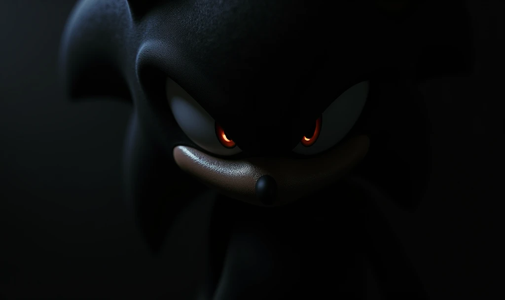 Create an image of Sonic&#39;s shadow character in the corner of the screen with half of his face on a black background 