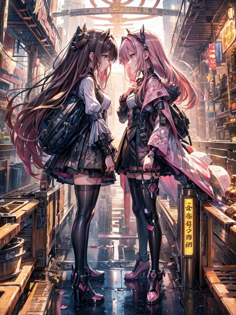 masterpiece,(Best Quality),Very detailed,Very detailed,One girl、
(Two mecha girls staring at each other)
Things like fate and the future　No matter how much I reach out, words just won&#39;t reach me　We fall in love at this place, and the hands of the clock...