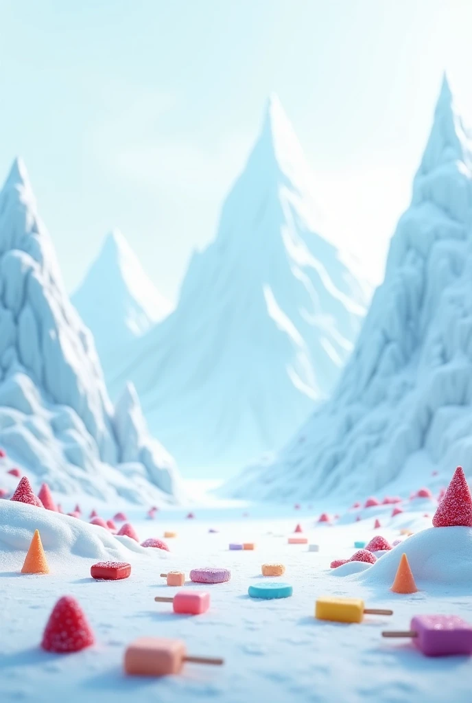 background with ice mountains, ice creams and popsicles