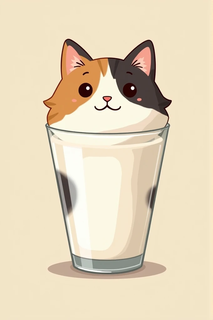 I need a logo for yogurt sales. A glass of yogurt with yogurt inside in the shape of a fluffy and unforgettable cat (Calico breed). Let it be in the form of a cartoon (Ghibli animation type but simplistic) , where it looks appetizing and exclusive