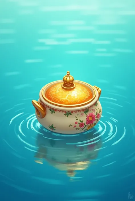 Illustration of honey pot in sea
blue background 
