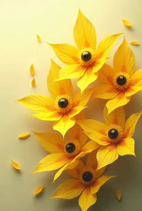 Yellow flowers shaped like a triangle with an eye in the middle