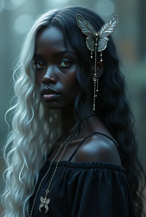 a character based on the universe of The Cruel Prince Nyala is a young woman with skin as black as ebony, with long white hair that shines like silver in the moonlight. His eyes are of a deep amber, reflecting their connection to the human and fae worlds. ...