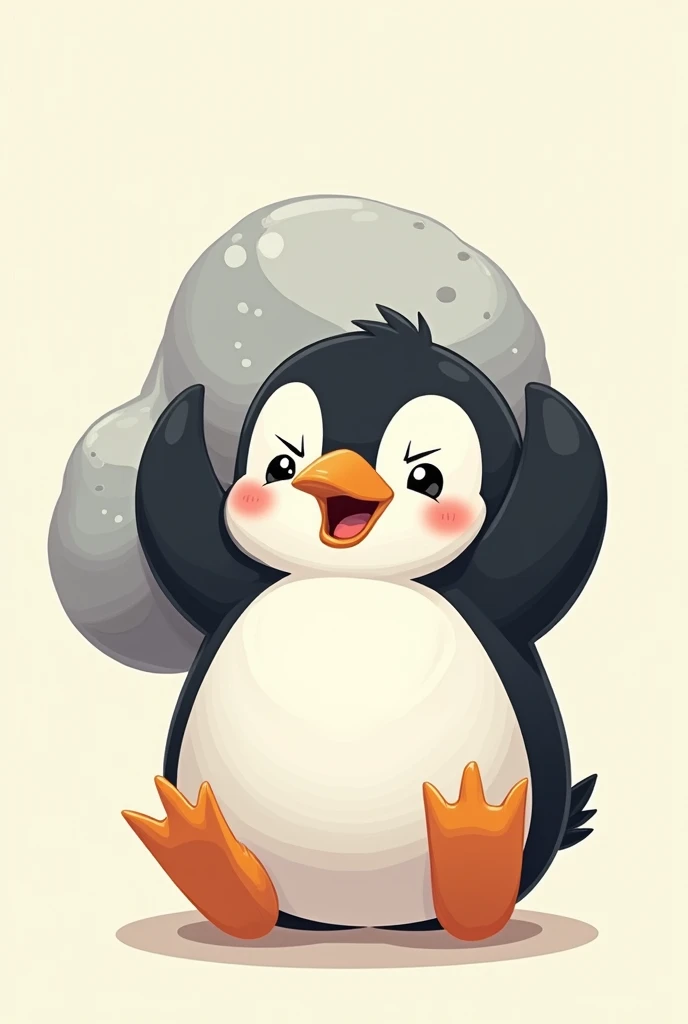 Draw a cute penguin with a face of effort because he is lifting something very heavy. 