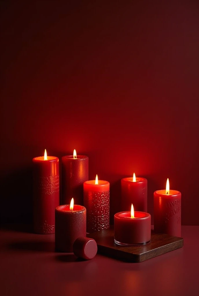 Red scented candles in different shades and sizes