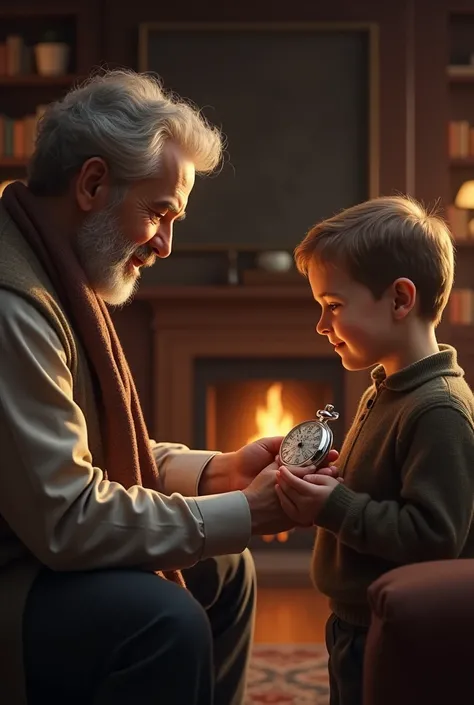 A father give silver watch to his son 
Character
