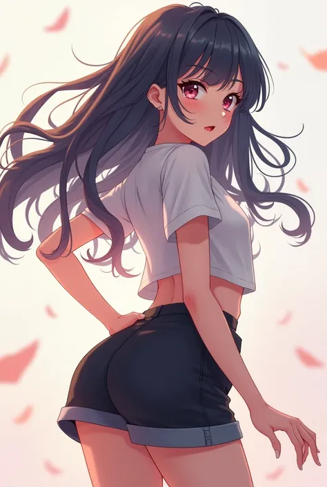 anime girl black shorts hair 