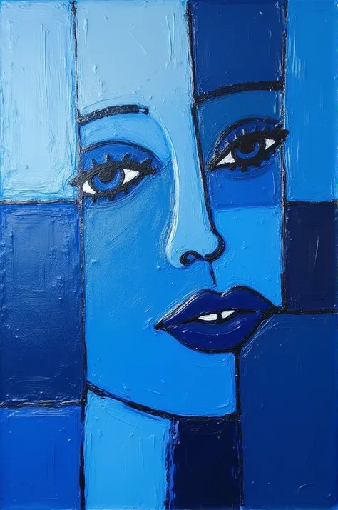 create a cubist painting in shades of blue
