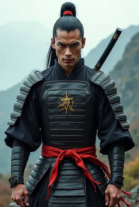 Young and sexy male in samurai suit
