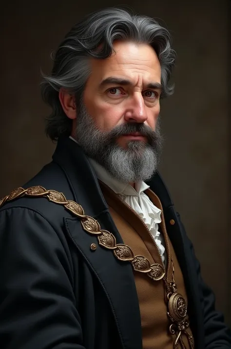 Have a 50 year old man, with graying black hair, brown eyes and a little fat, a beard, with a medieval mayor&#39;s suit, realistic version 