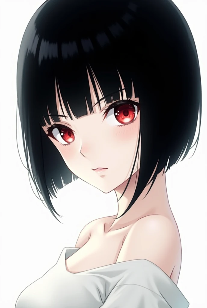 anime, , , short straight black hair above the shoulder, white, red eyes