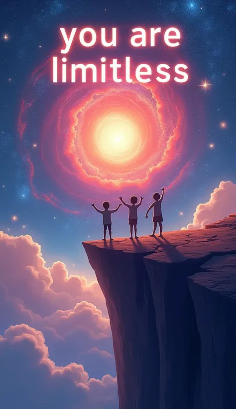 The phrase “You Are Limitless” floats in large, glowing letters at the top of the wallpaper, with cartoon-style figures standing below on a cliff’s edge, gazing at a swirling galaxy of stars and nebulae. The figures hands are raised as if reaching for the ...