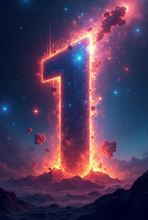 The image displays a stylized number "1" with a vibrant background featuring colorful stars and explosions.