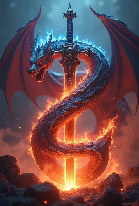 Z letter In Sword round by King Dragon And Background Red and Blue Fire 