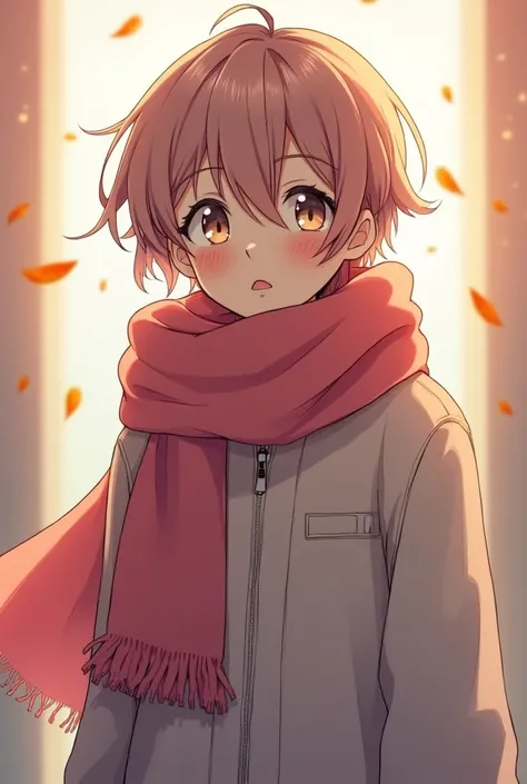 A femboy that wears a scarf all the time anime drawn style