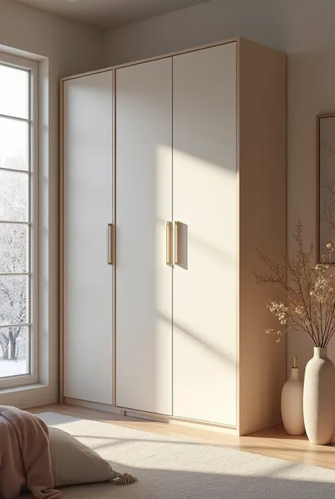 (Photorealism: 1.2) Soft WINTER season of MDF fitted wardrobes