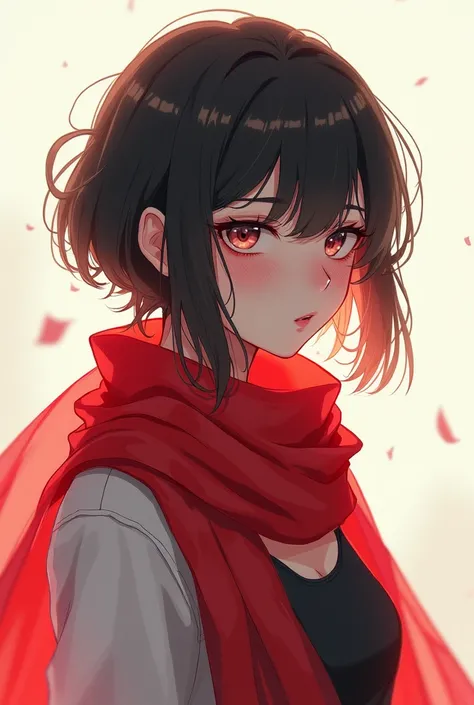 A femboy that wears a red scarf  faint burn scars anime drawn style