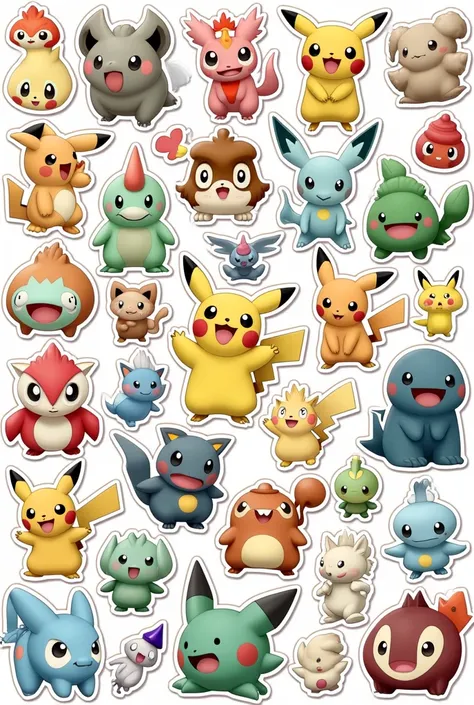 A lot of Cutting sticker pokemon in a full page without 