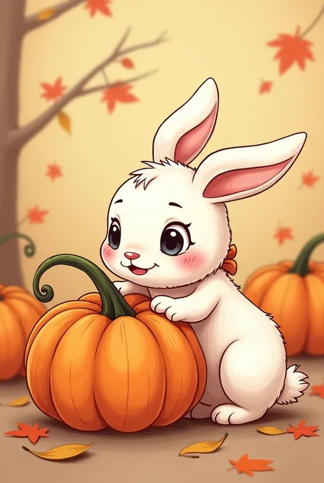 A Doodle of bunny with a pumpkin