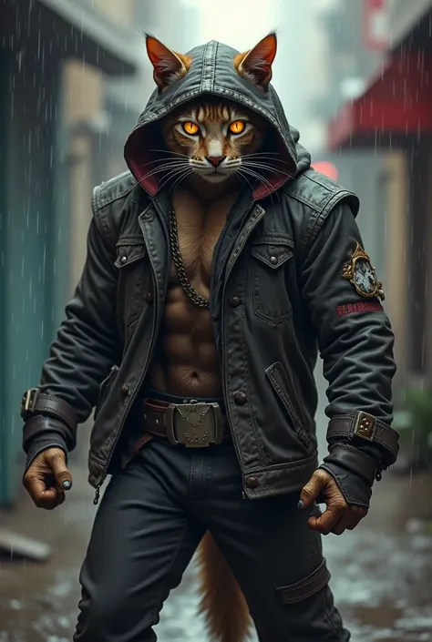 Fighter cat with hoodie 